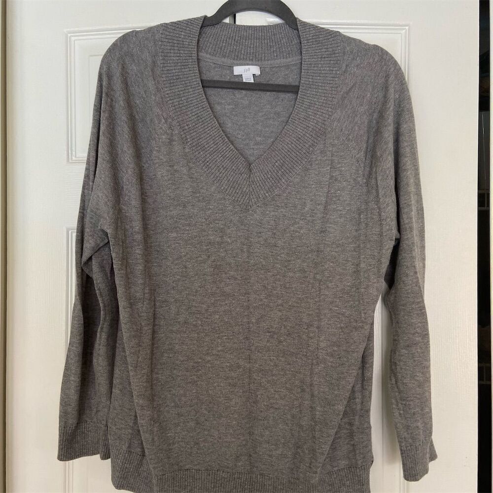 J. Jill Women's V-Neck Pullover Sweater Gray Size M Long Sleeve